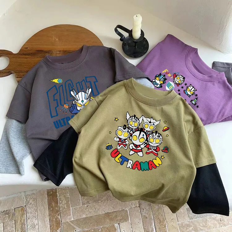 儿童长袖T恤春秋季新款男童痞帅奥特曼超人打底衫宝宝中小童上衣t