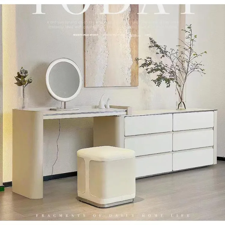 床尾柜2023新款轻奢奶油风梳妆台收纳柜斗柜一体化妆桌