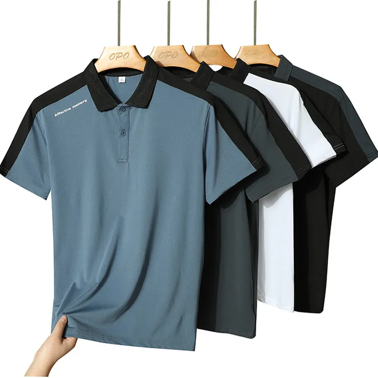 夏季无痕冰丝短袖T恤男翻领24新款polo衫男装半袖衫商务打底衫