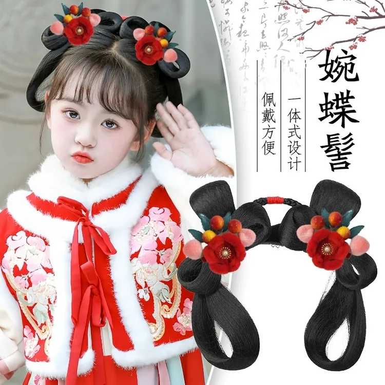 儿童汉服头饰古风假发一体式盘发发髻唐风古装女童百搭造型垫发包