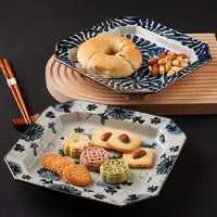 波佐见烧古染纹八角盘子