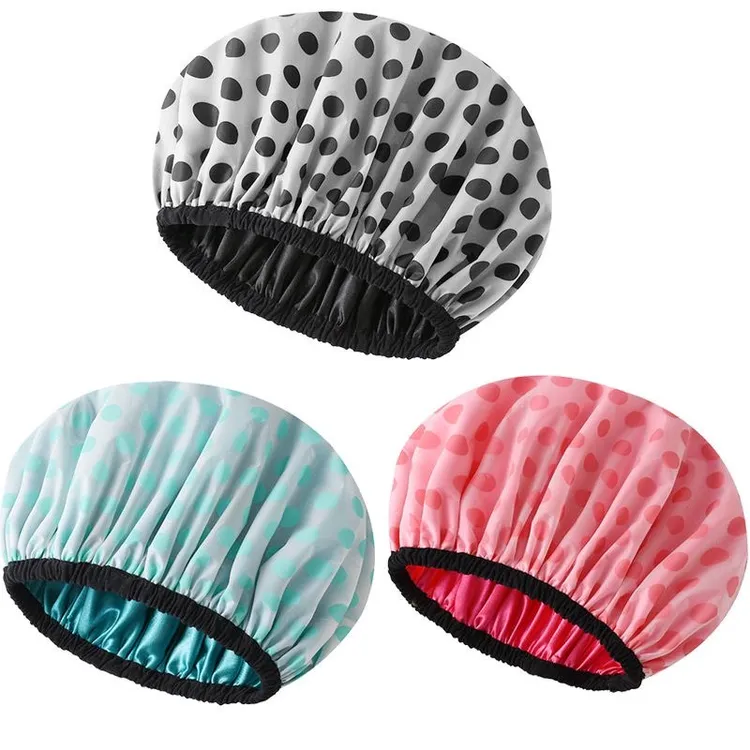 成人双层高颜值淋浴帽加厚防油女时尚家用防水帽色丁卫浴帽沐浴帽