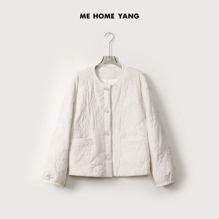 ME【白丝绒刺绣外套】轻奢极简新款时尚百搭宽松棉服MEQA0600