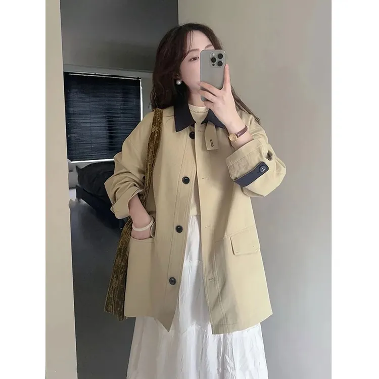 卡其色风衣外套女2025年初秋季新款韩系早春小个子流行中长款152
