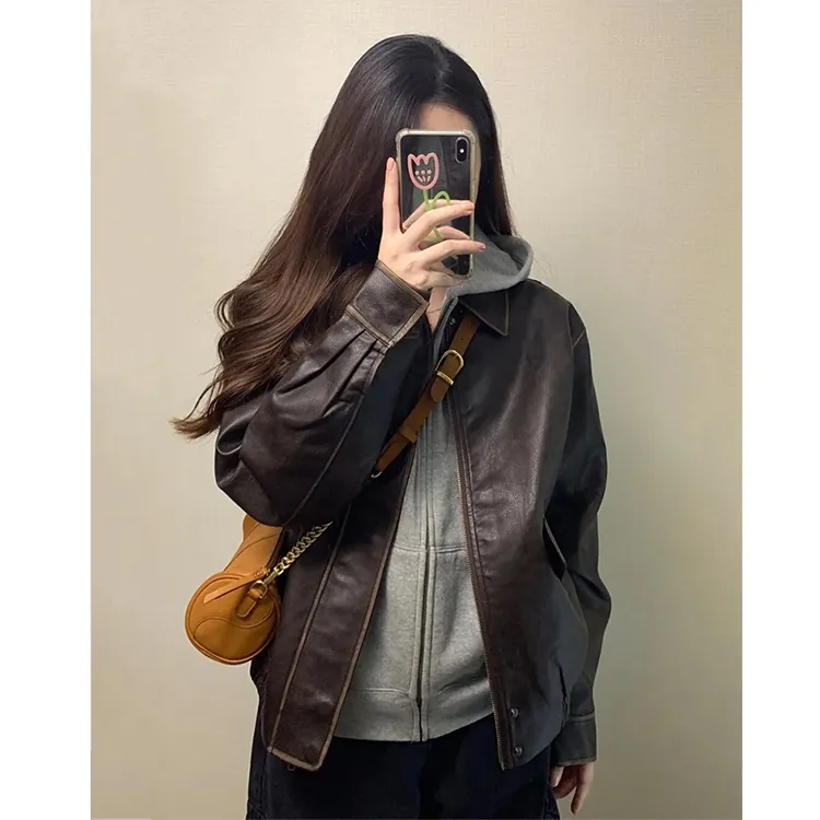 棕色皮衣外套女2025早秋季新款夹克高级感短款小个子今年流行爆款