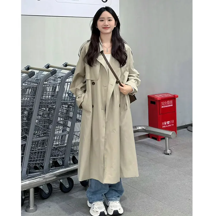6413韩系穿搭卡其色中长款风衣外套女2025早春秋小个子高级感韩系
