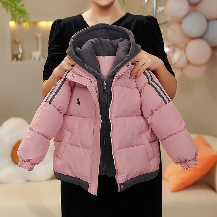 女童冬季加厚棉服2024新款连帽保暖棉袄外套时尚中大童假两件棉衣