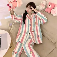 睡衣冬季加绒加厚女2025新款条纹两件套秋冬可外穿卡通家居服套装
