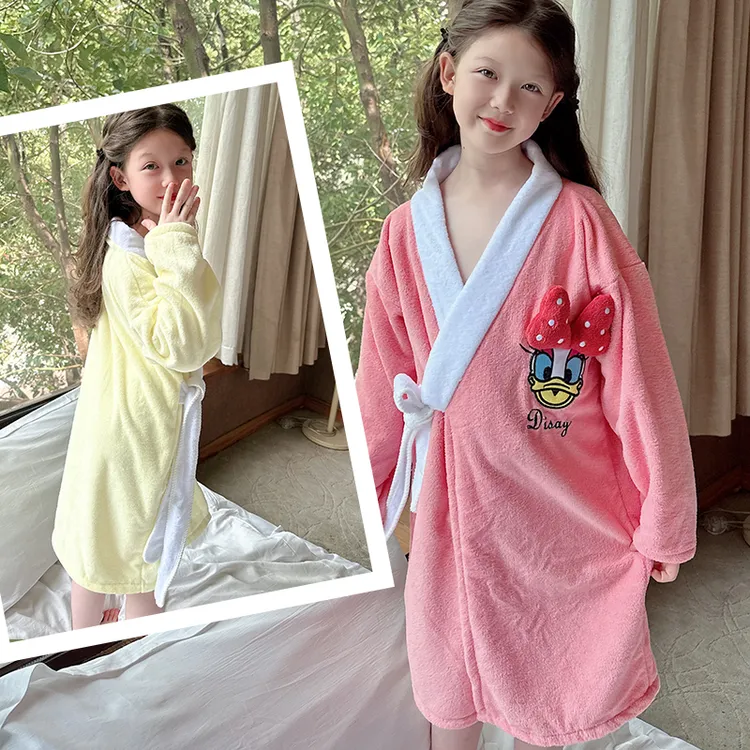 儿童浴袍长袖热销新品家居服珊瑚绒加厚吸水浴袍大童女童速干