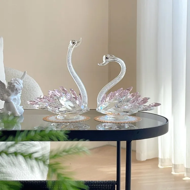 水晶天鹅玄关电视柜酒柜家居装饰品摆件轻奢花瓶摆件送人礼物