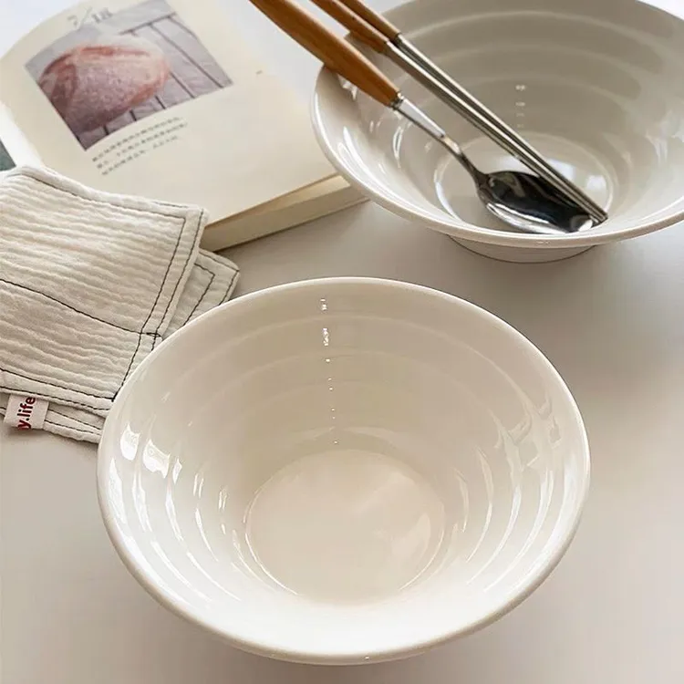 8英寸喇叭碗汝白汤碗家用创意餐具陶瓷家用斗笠碗ins风宿舍喇叭碗
