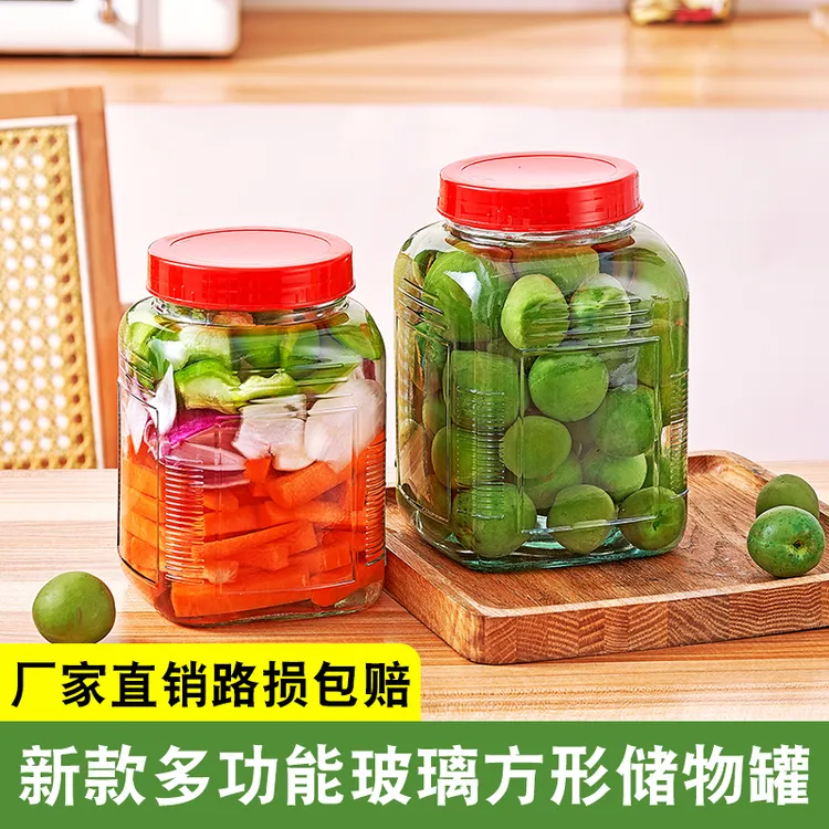 大容量玻璃密封储物罐泡菜罐子瓶子玻璃瓶红盖瓶