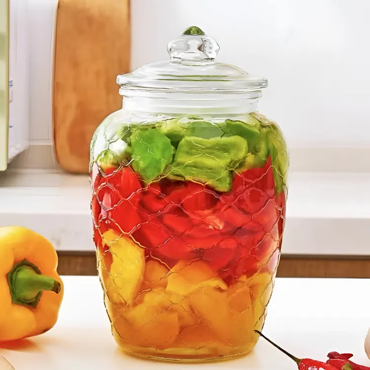 (2300ml)玻璃干果罐泡菜坛子密封储物罐茶叶罐密封罐家用收纳网格