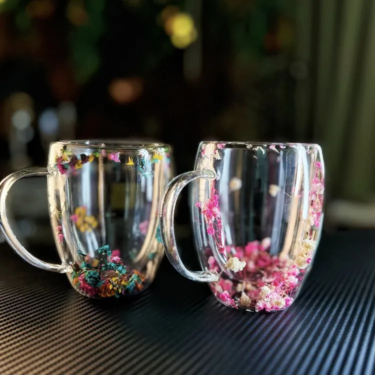 【买一送一】高颜值双层玻璃杯耐热隔热干花茶杯永生花创意家用水杯