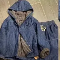 啵啵CM005麻感牛仔拼格子短棉衣