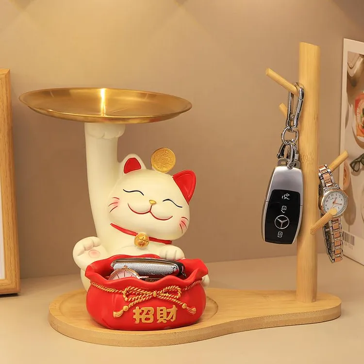 招财猫入户门玄关钥匙收纳托盘摆件客厅鞋柜家居装饰乔迁新居礼品