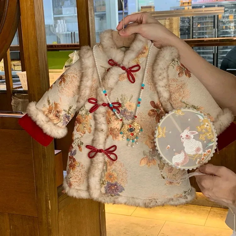 女童加绒旗袍裙冬款唐装公主宝宝周岁礼服儿童拜年服中国风汉服