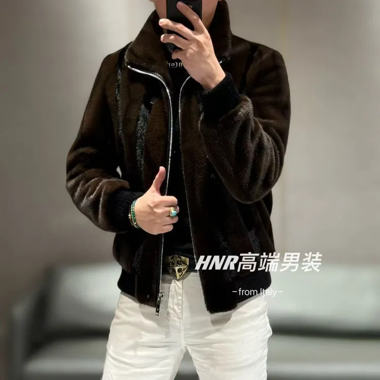 【绵羊皮拼接】绒毛拼接秋冬高级感男士休闲夹克外套7799