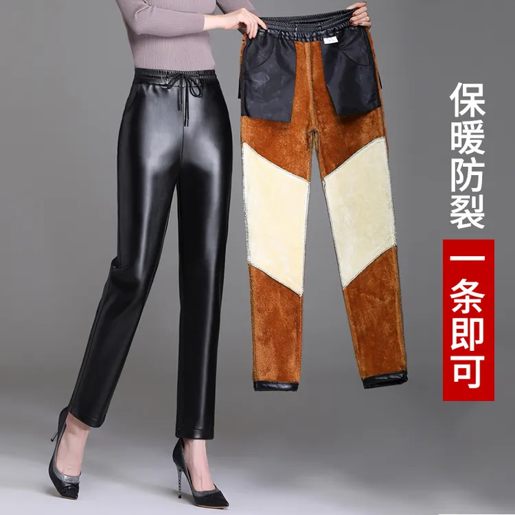 冬季女士皮裤加绒加厚防风御寒休闲裤中老年妈妈高腰弹力保暖裤子