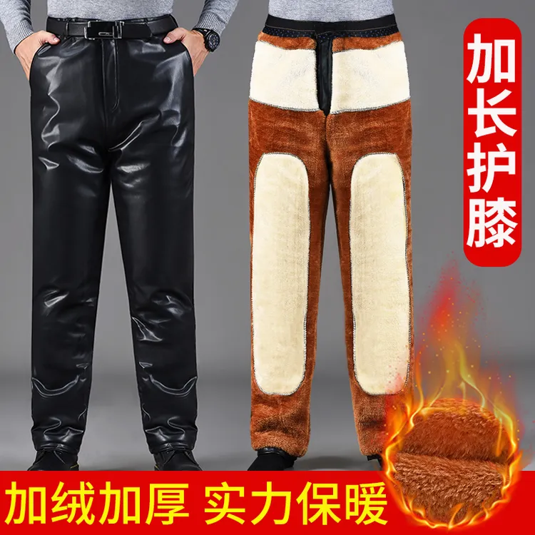 男士皮裤冬季加绒加厚干活防风防雨户外代驾外卖中老年保暖工作裤