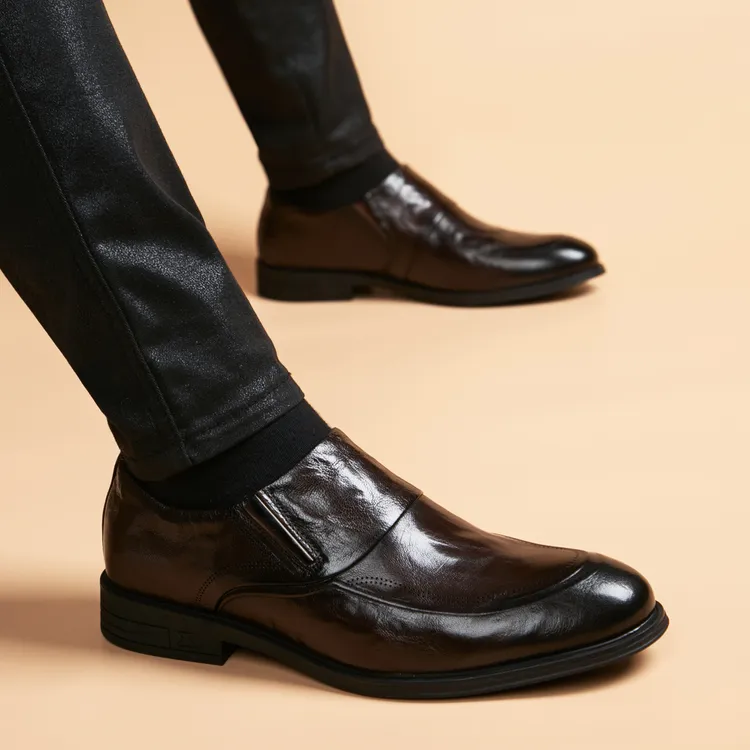 休闲男皮鞋一脚蹬手工皮鞋男士真皮高档正品商务正装休闲软底软皮