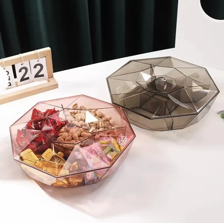 【1个】新款糖果盒客厅带盖简约水果盘子瓜子零食分格