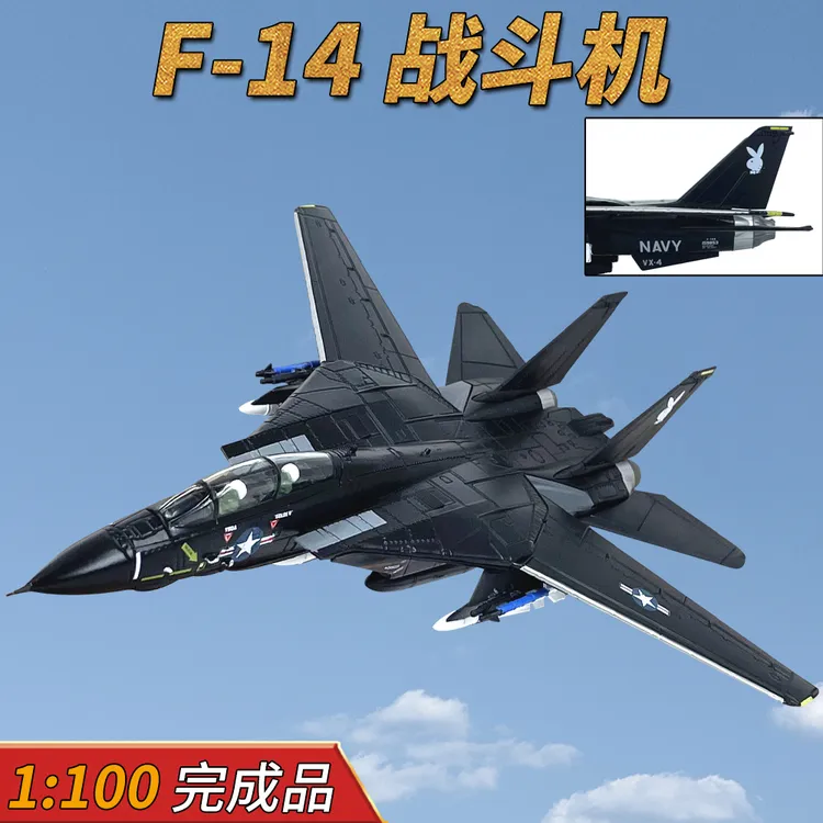 1:100美国F14雄猫F-14战斗机VX-4测试者中队合金飞机模型成品WLTK