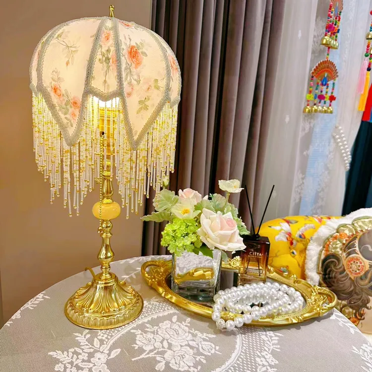 美式复古卧室流苏台灯北欧床头装饰灯氛围轻奢灯具书房桌面阅读灯