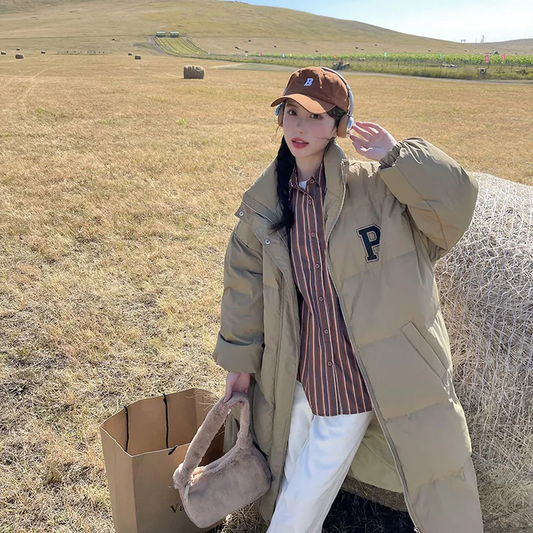 棉衣女长款过膝2025冬新款棉服网红P字母棉袄面包服加厚棉袄外套