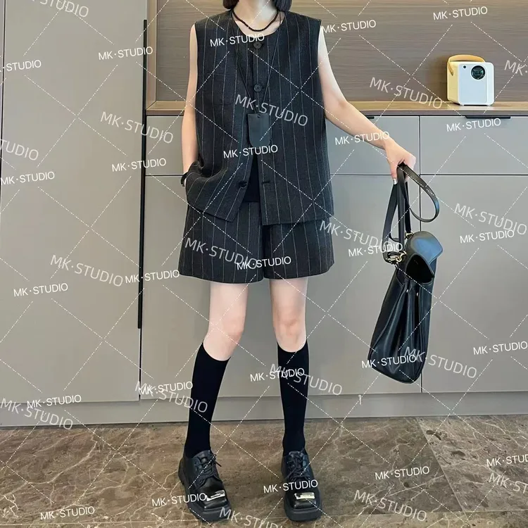 米可/MK-0841【条纹套装】高级感时尚休闲气质春季新款条纹两件套