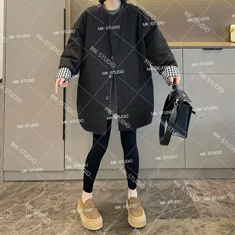 米可/MK-1199【双面穿棉服】时尚休闲气质减龄秋季新款夹棉棉服
