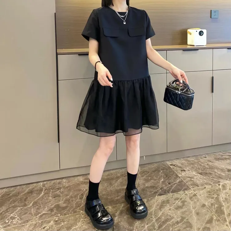 米可/MK-0021【夏季新款】欧货南油女装设计款小众休闲拼接连衣裙