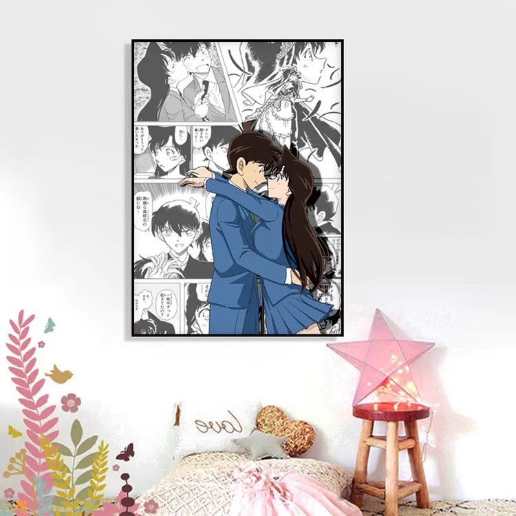 名侦探柯南小兰情侣装饰画男女生卧室沙发背景墙画宿舍挂画定制