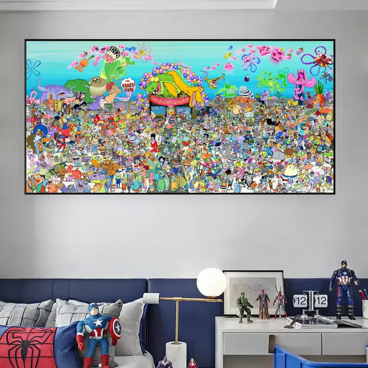 海绵宝宝装饰画派大星横款多尺寸可选动漫人物合集全家福