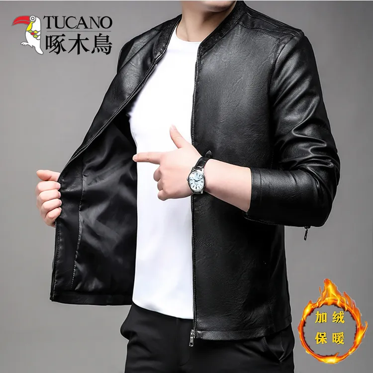 TUCANO/啄木鳥男士秋冬季皮衣夹克韩版帅气加绒加厚时尚修身外套