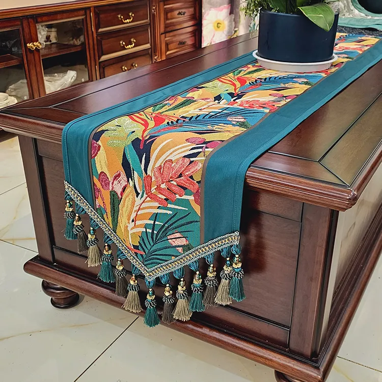 新款美式桌旗欧式奢华餐桌布长条轻奢玄关柜电视柜茶几布