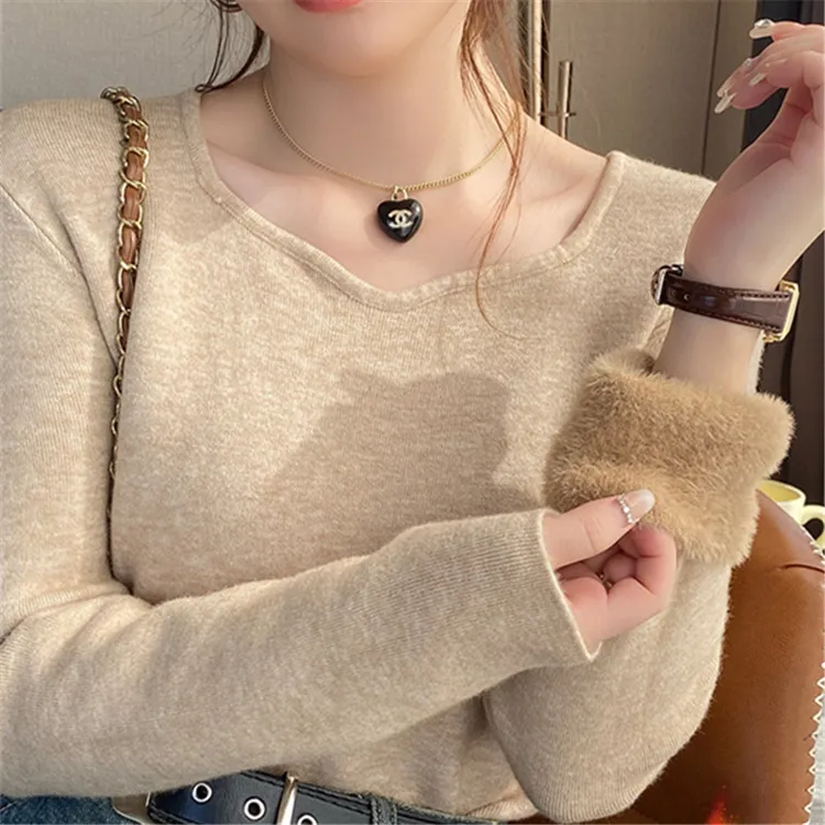 打底衫女冬季加绒加厚秋冬内搭毛衣新款爆款低领针织保暖上衣8556