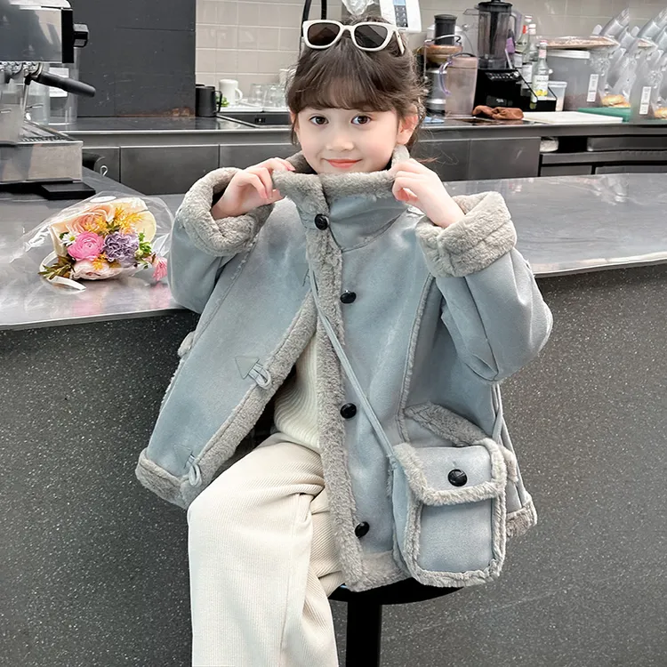 女童加绒皮毛一体外套秋冬装2025新款中大童洋气爆款女孩加厚上衣