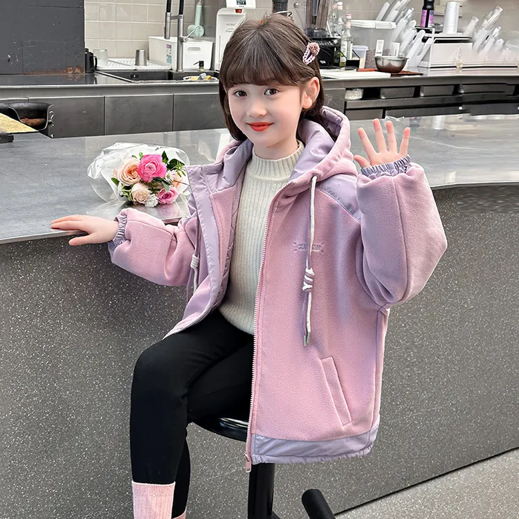 加厚外套秋冬装2025新款洋气爆款中大童女孩夹棉加绒连帽上衣二棉