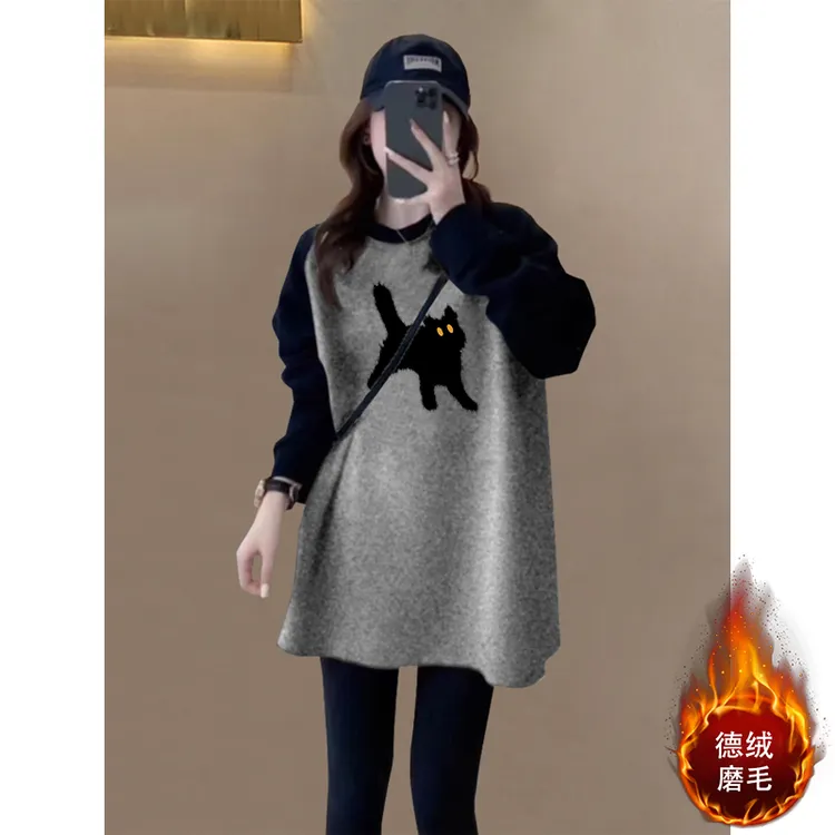 搭配鲨鱼裤的上衣秋冬季中长款德绒打底衫女款内搭遮屁股长袖T恤