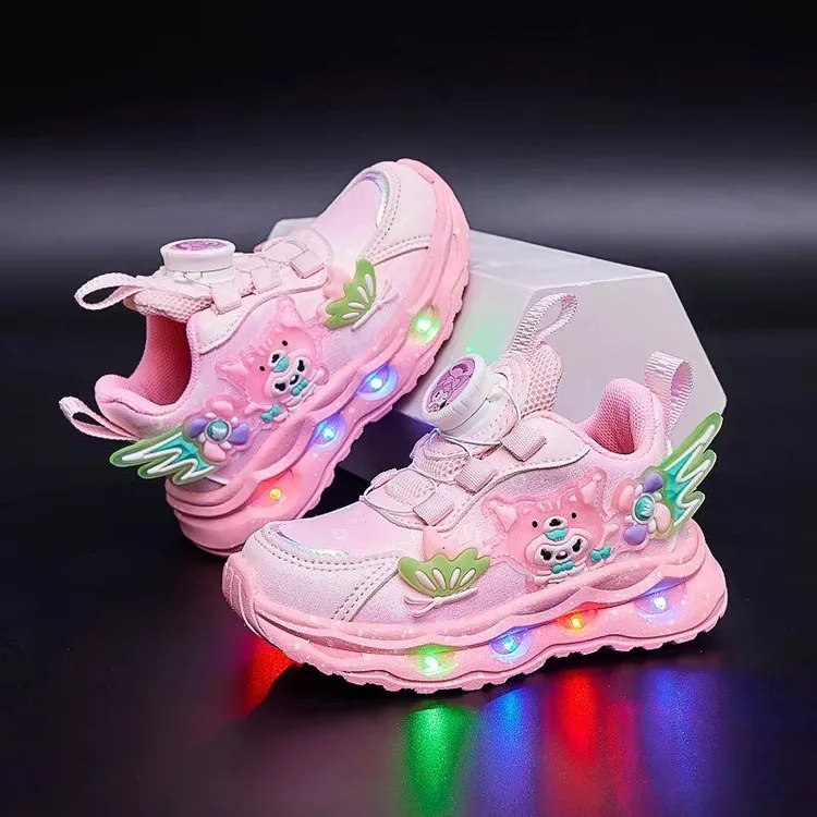 女童鞋子带灯库洛米秋冬新款儿童运动鞋小女孩跑步软底宝宝公主鞋