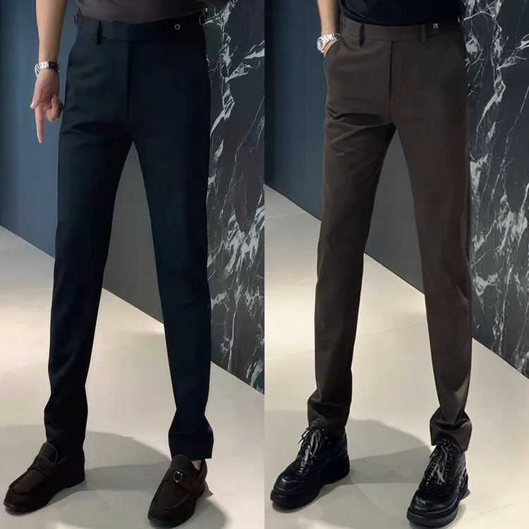 商务百搭高端休闲裤男士西裤修身弹力直筒显高显瘦男舒适柔软长裤