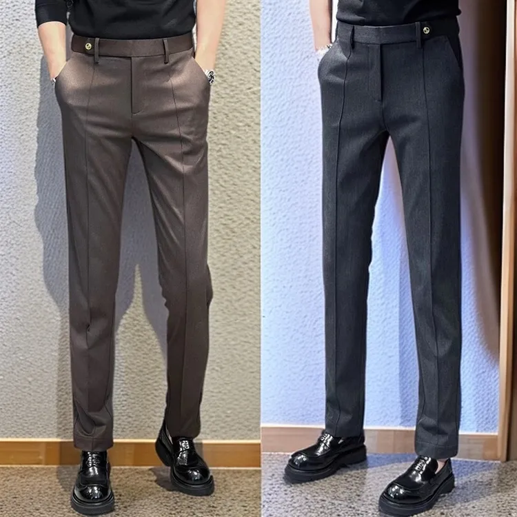 【轻奢男装】男士春夏轻奢时尚休闲裤高定明线西裤欧货修身潮流男裤