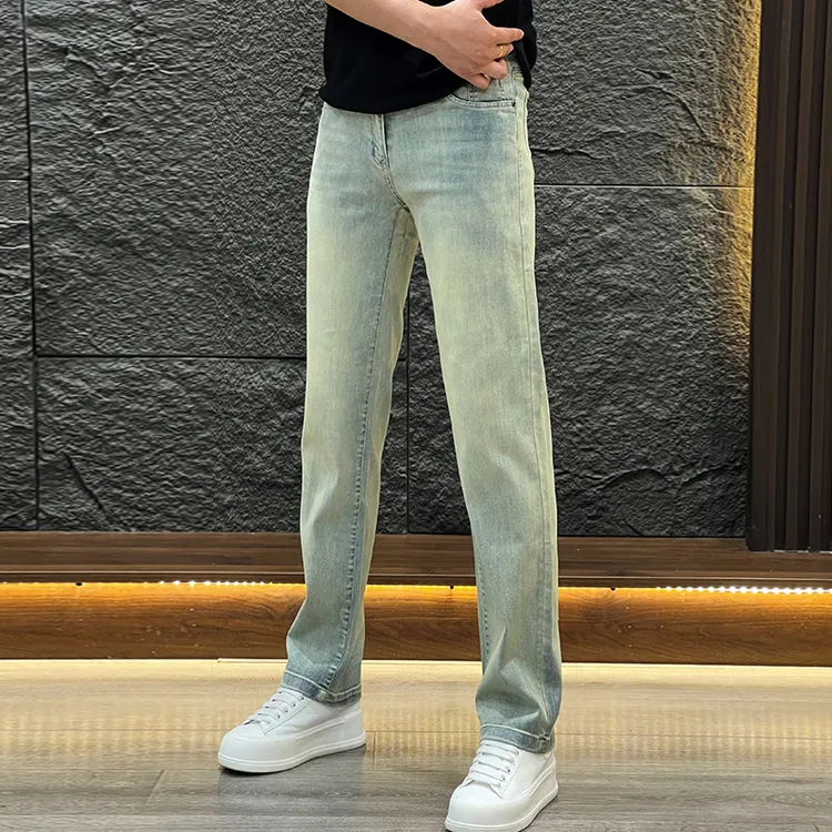 早秋新款男士休闲裤百搭水洗做旧牛仔裤子直筒宽松潮流休闲牛仔裤