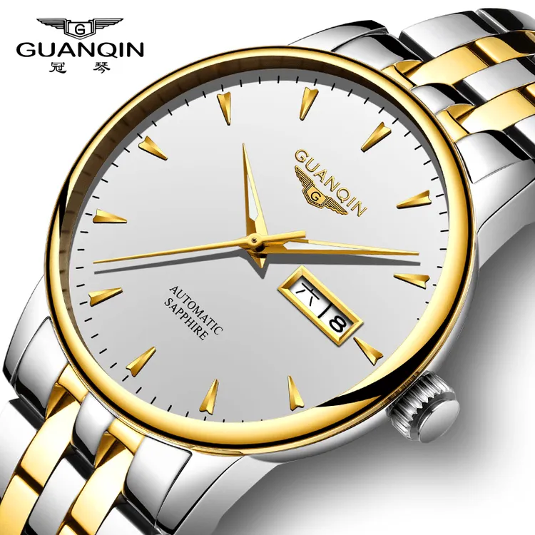 GUANQIN/冠琴正品全自动机械表双日历夜光防水手表男商务高端男表