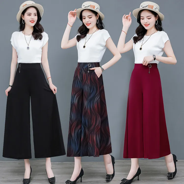 阔腿裤女士九分时尚薄款裤子高档直筒中老年大码显瘦休闲垂感裙裤