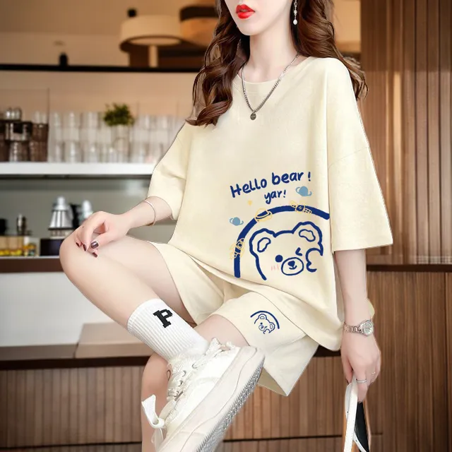 外贸清仓捡漏休闲运动套装女夏季2025薄款宽松显瘦短袖短裤两件套