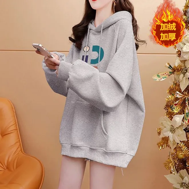 秋冬款一体银狐绒连帽卫衣女加绒加厚2025新款春秋慵懒风薄款外套