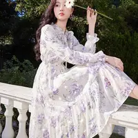 【直播专享】Q841165连衣裙 香影雪纺碎花连衣裙女秋季新款超好