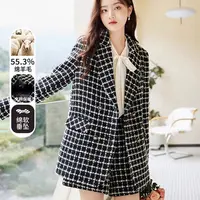 【直播专享】I834030毛呢外套 香影撞色格纹毛呢西装外套女24秋冬